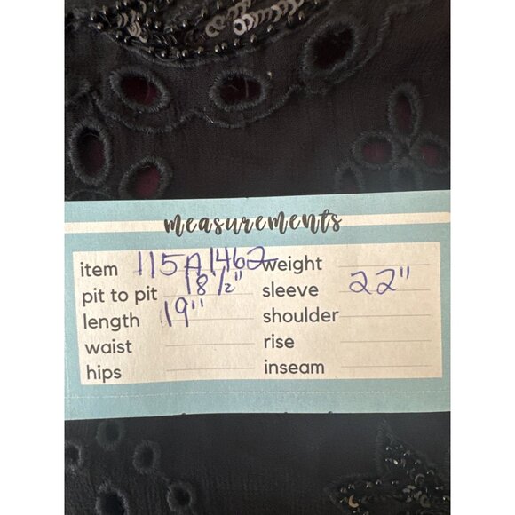 ZARA Black Sheer Small Long Sleeve Embroidered Beaded Blouse - Picture 5 of 16